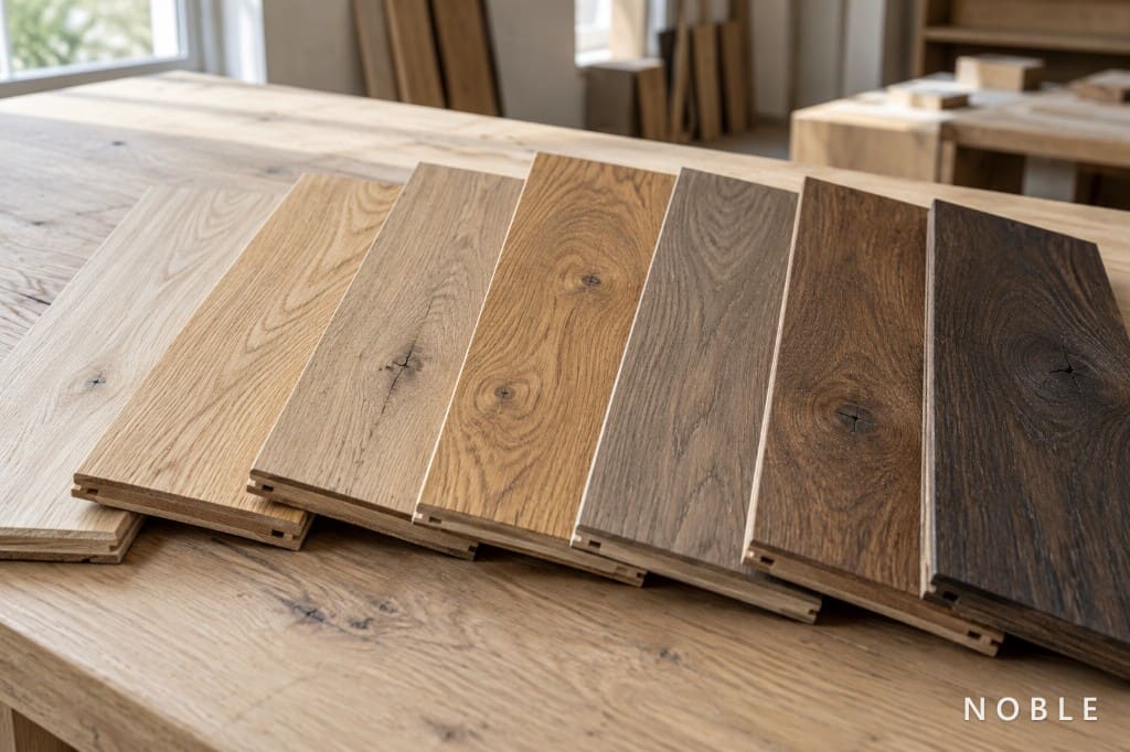 Oak samples from pale to dark