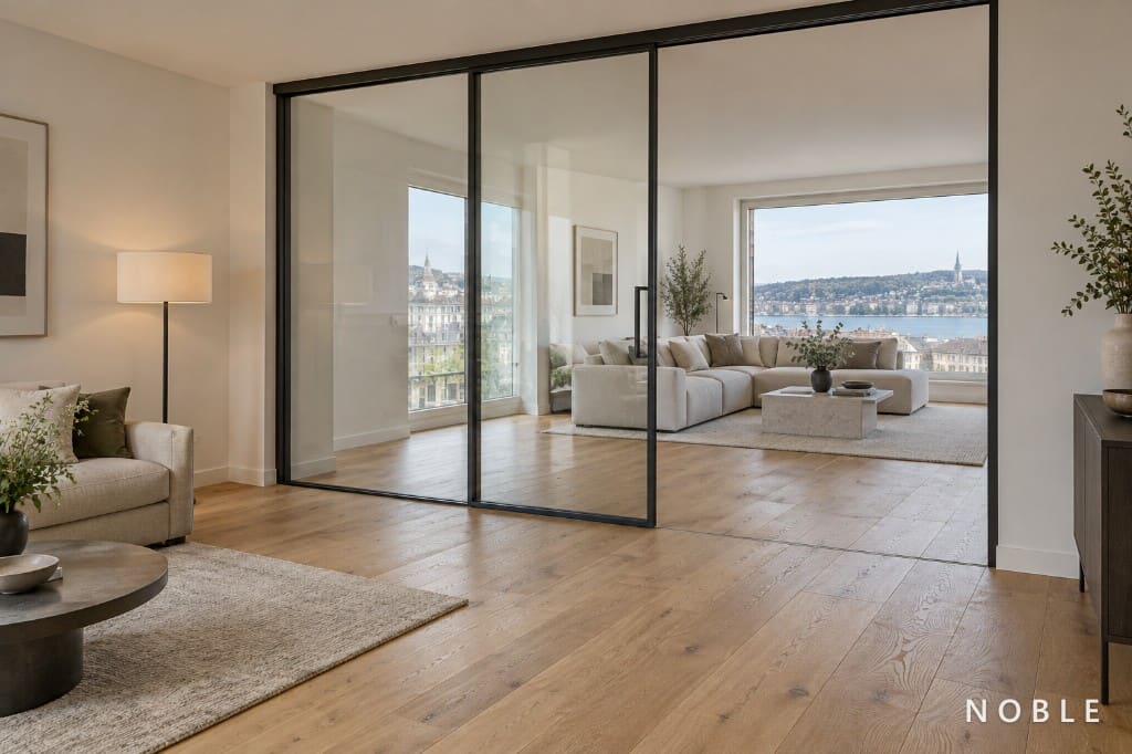 Stahl-Glas-Schiebetür als Raumtrenner in Berner Altbauwohnung
